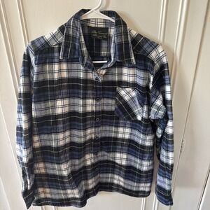 The Vermont Flannel Co Men Shirt M Blue Plaid Button Up Collared Chest Pocket